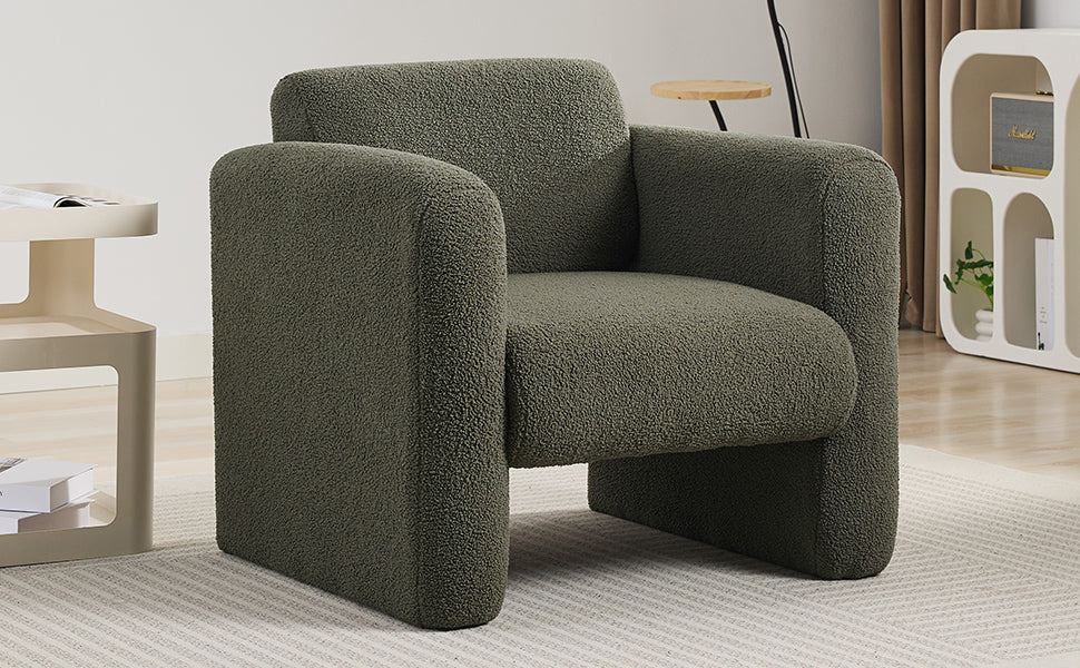 Modern style chair with sheepskin Sherpa fabric soft cushion, comfortable armchair, soft with backrest and pillow, seaweed green - Korvel