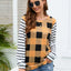 Plaid Striped Round Neck Long Sleeve T-Shirt - Korvel