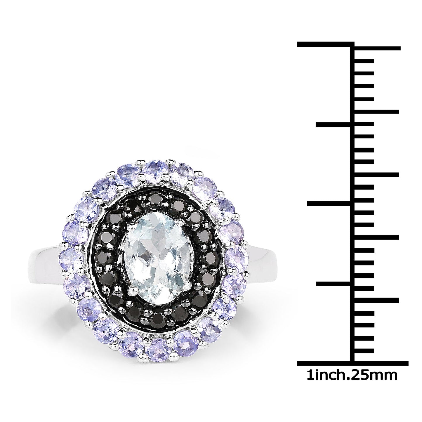 Bague en Argent Sterling de 1,77 Carat en Aigue-Marine et Tanzanite