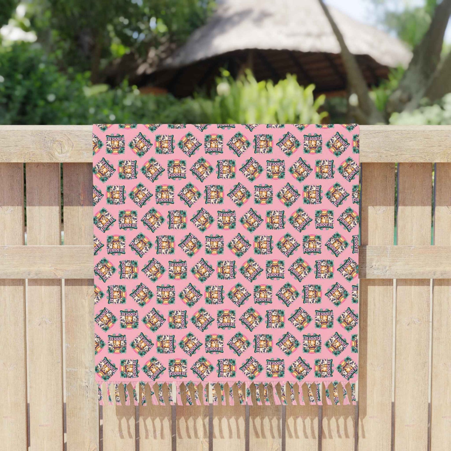 Toalla de Playa Furreal Cat – Envoltura de Borlas Boho Rosa