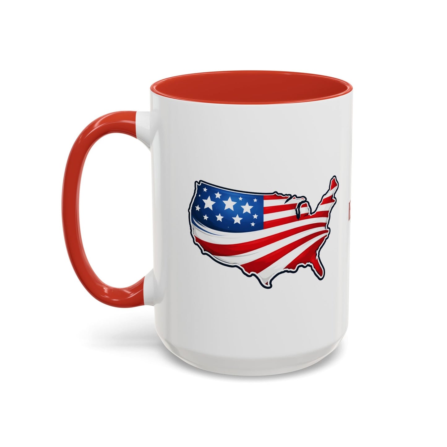 Taza de café patriótica con mapa de EE. UU. y asa roja
