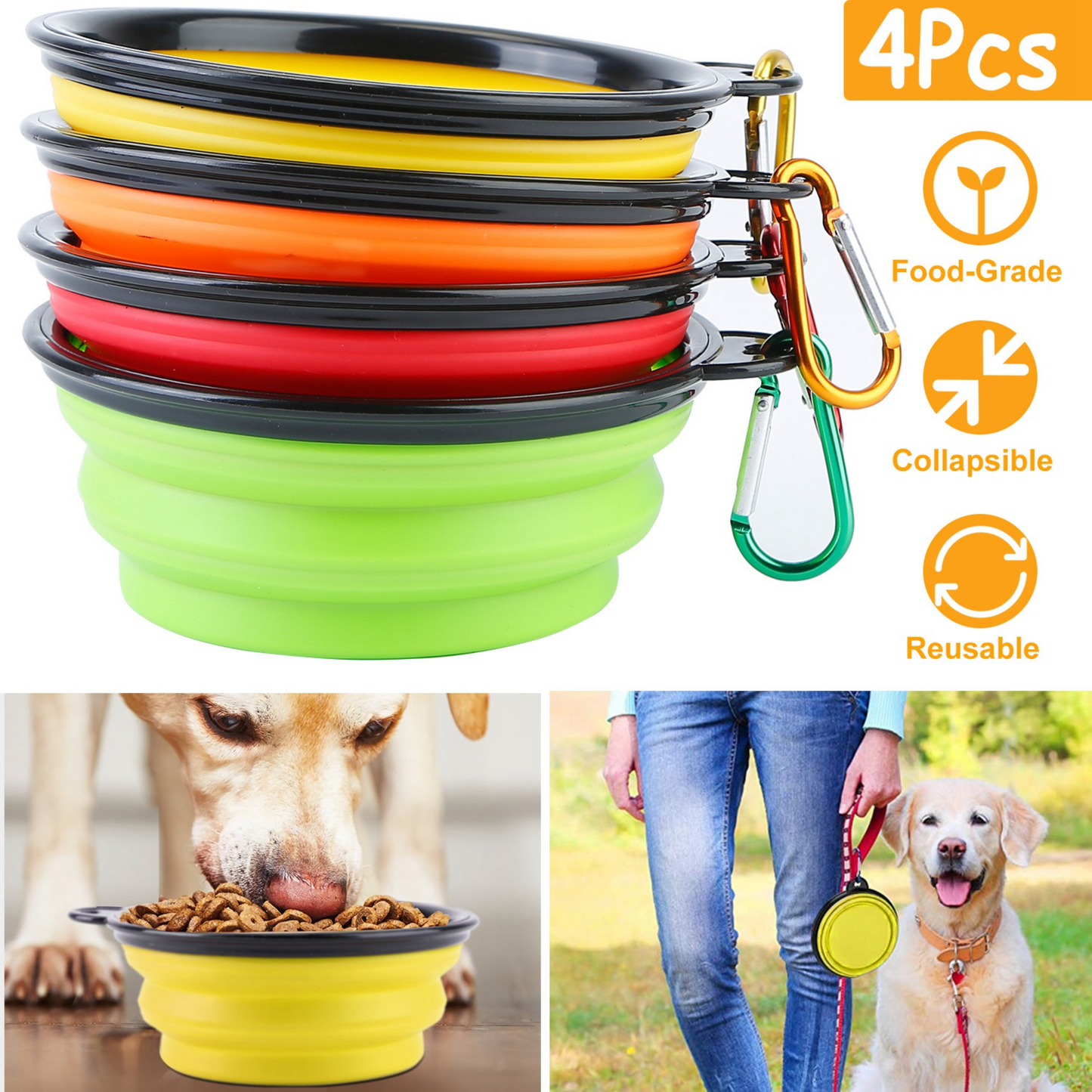 GBruno 4Pcs Cuencos de Silicona Colapsables para Perros