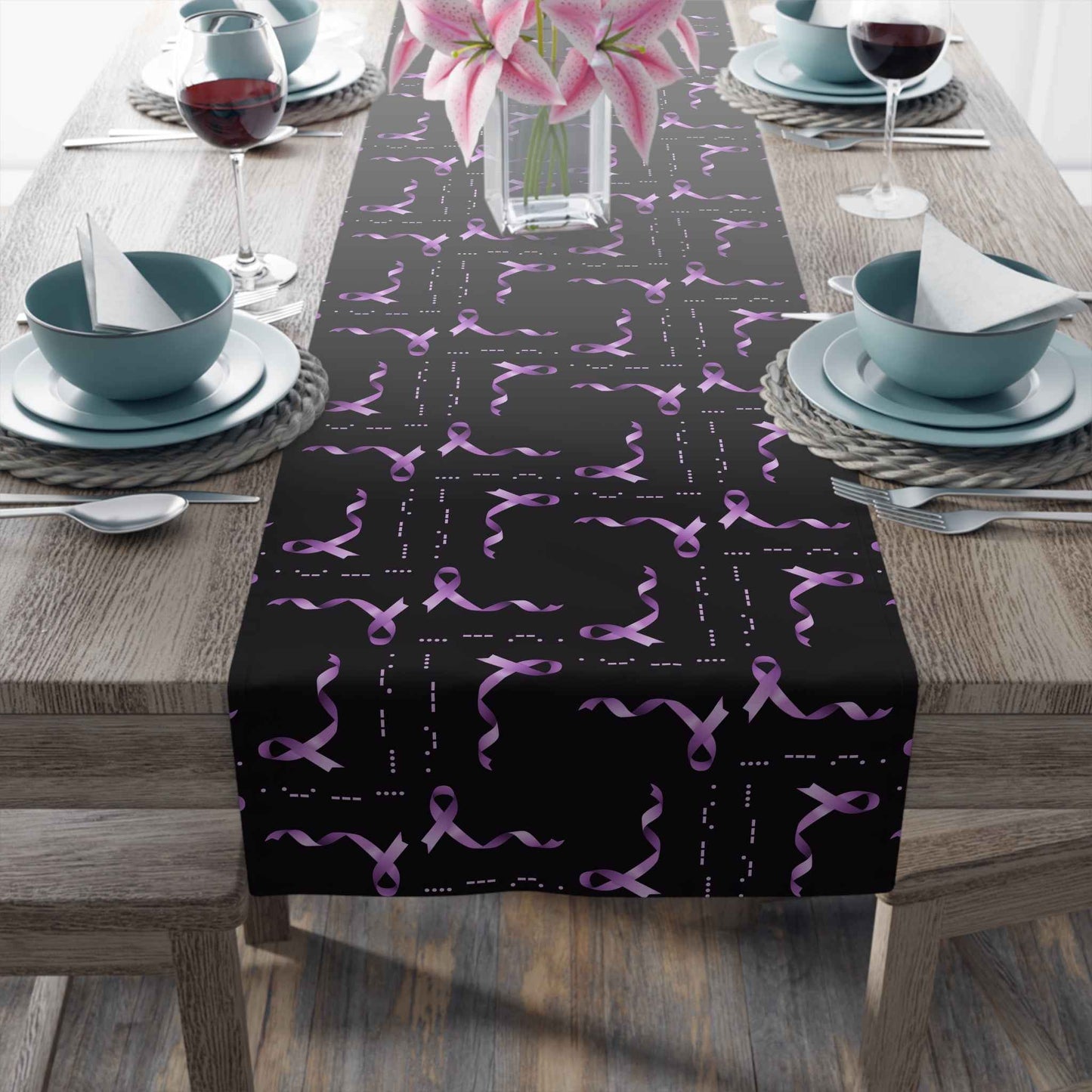 Couverture de table HOPE en code Morse pour la sensibilisation à l'épilepsie - Design de ruban viole