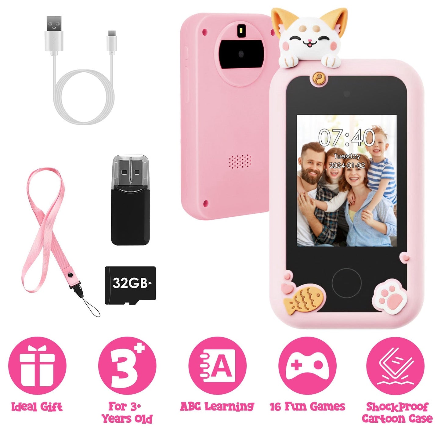 Smartphone Jouet pour Enfants Gbruno avec Double Caméra et Écran Tactile