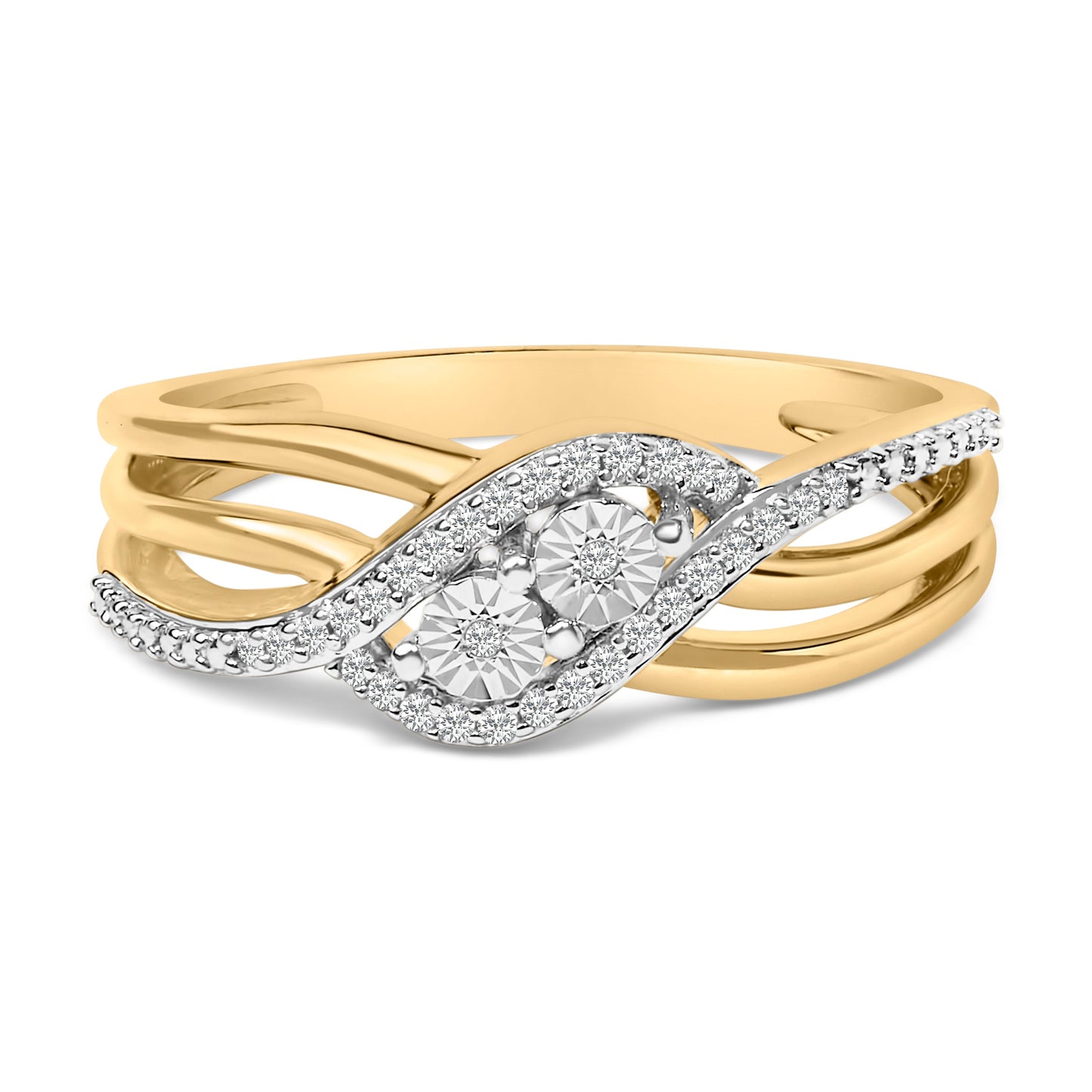 Anillo de Bypass de Diamantes de Plata Esterlina Baño de Oro Amarillo de 14K