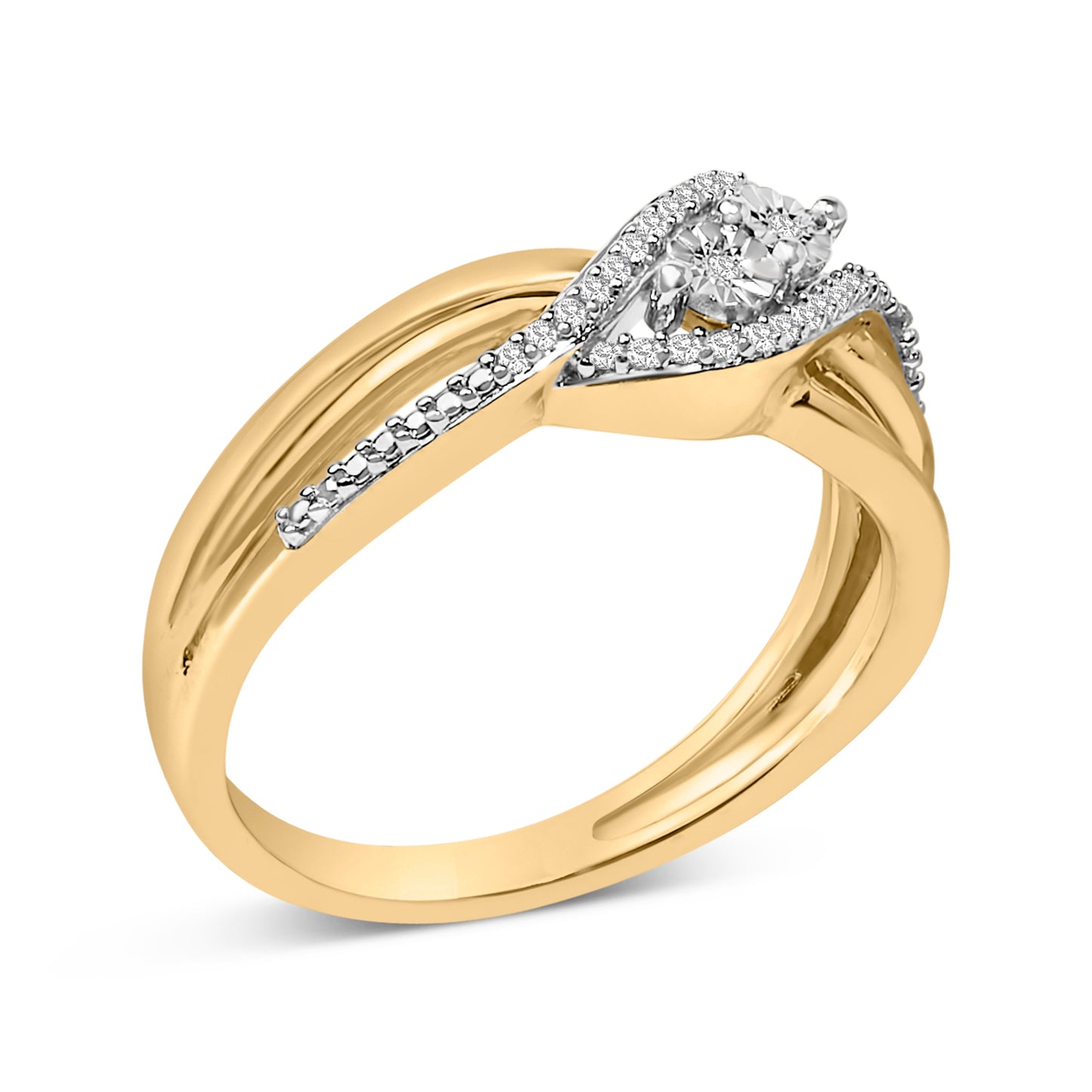 Anillo de Bypass de Diamantes de Plata Esterlina Baño de Oro Amarillo de 14K