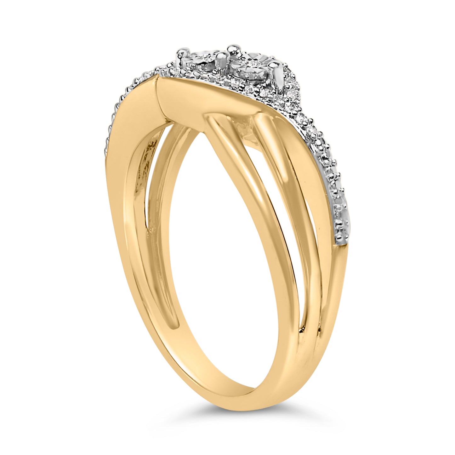 Anillo de Bypass de Diamantes de Plata Esterlina Baño de Oro Amarillo de 14K