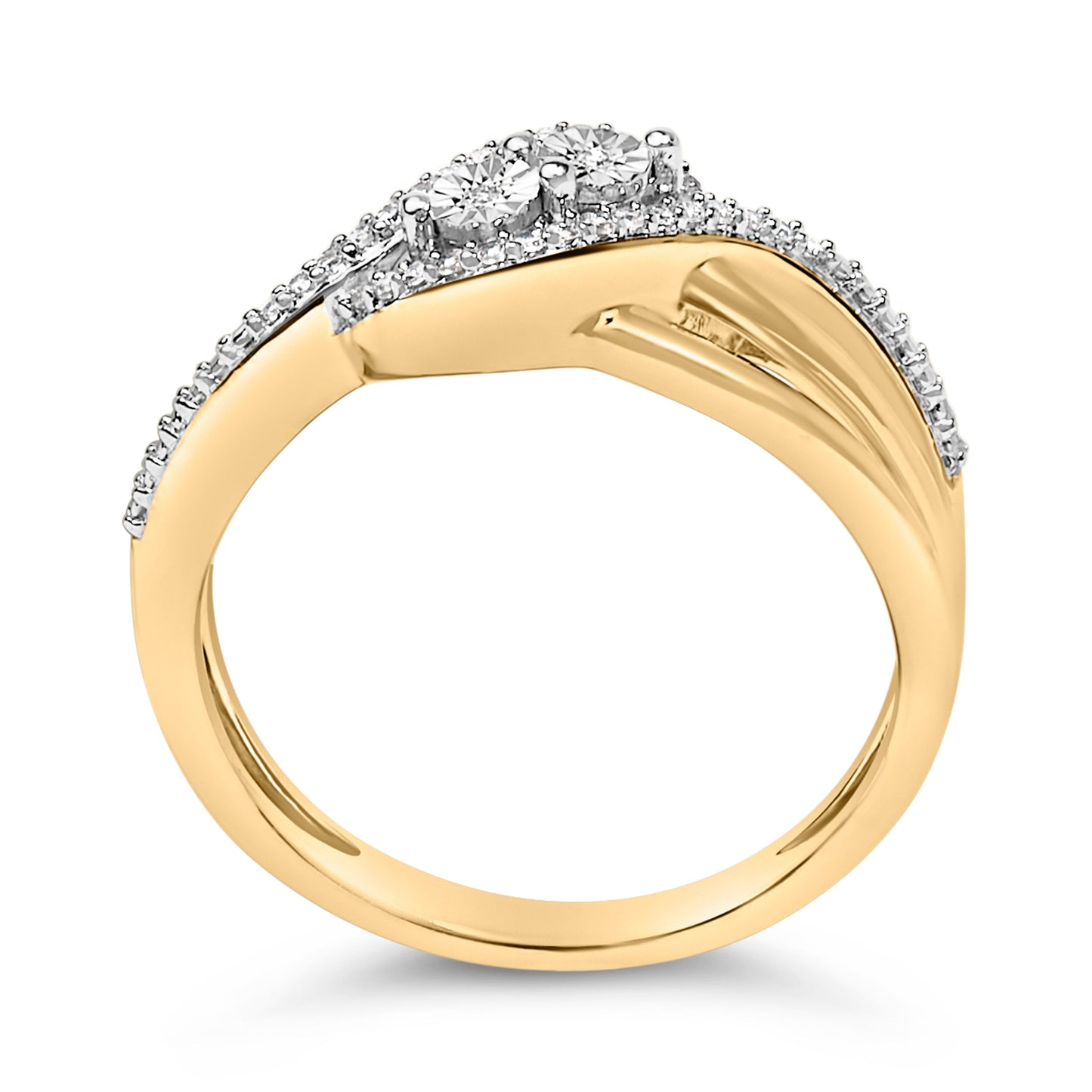 Anillo de Bypass de Diamantes de Plata Esterlina Baño de Oro Amarillo de 14K