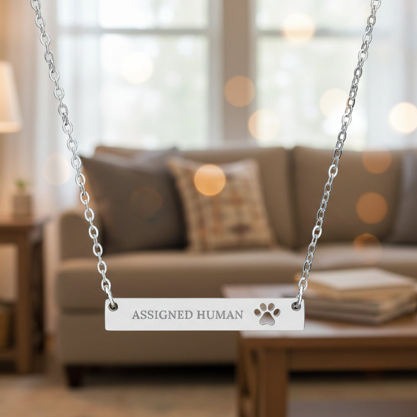 Assigned Human Bar Necklace | Engraved Cat Love Jewelry