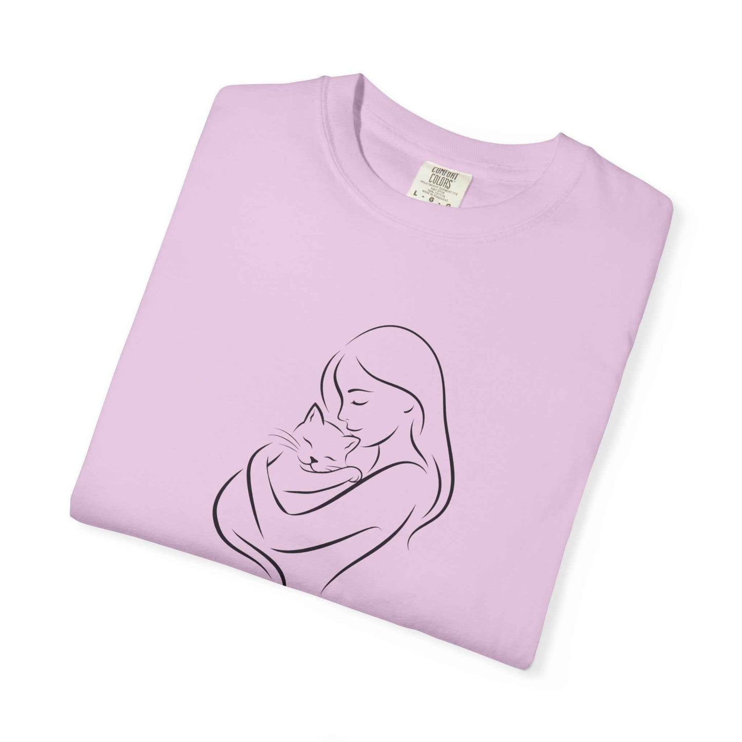 Camiseta Madre y Gato Abrazo | Camiseta Minimalista de Arte Lineal para Mamás de Gatos