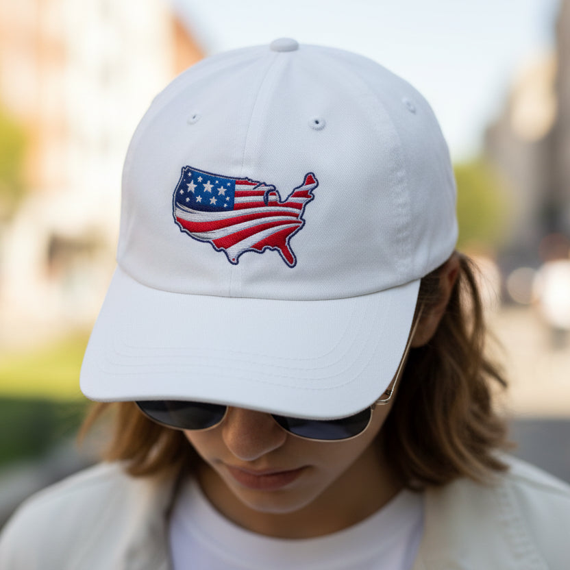 USA Map Embroidered Baseball Cap – Classic Patriotic Style