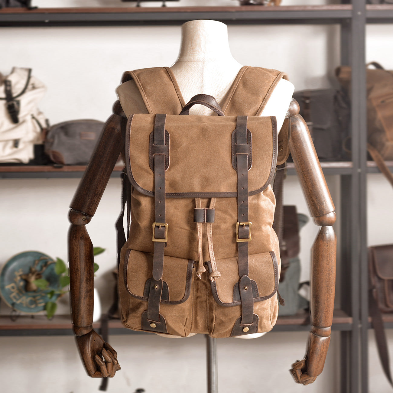 Mochila de Viaje Premium con Acentos de Lona y Cuero
