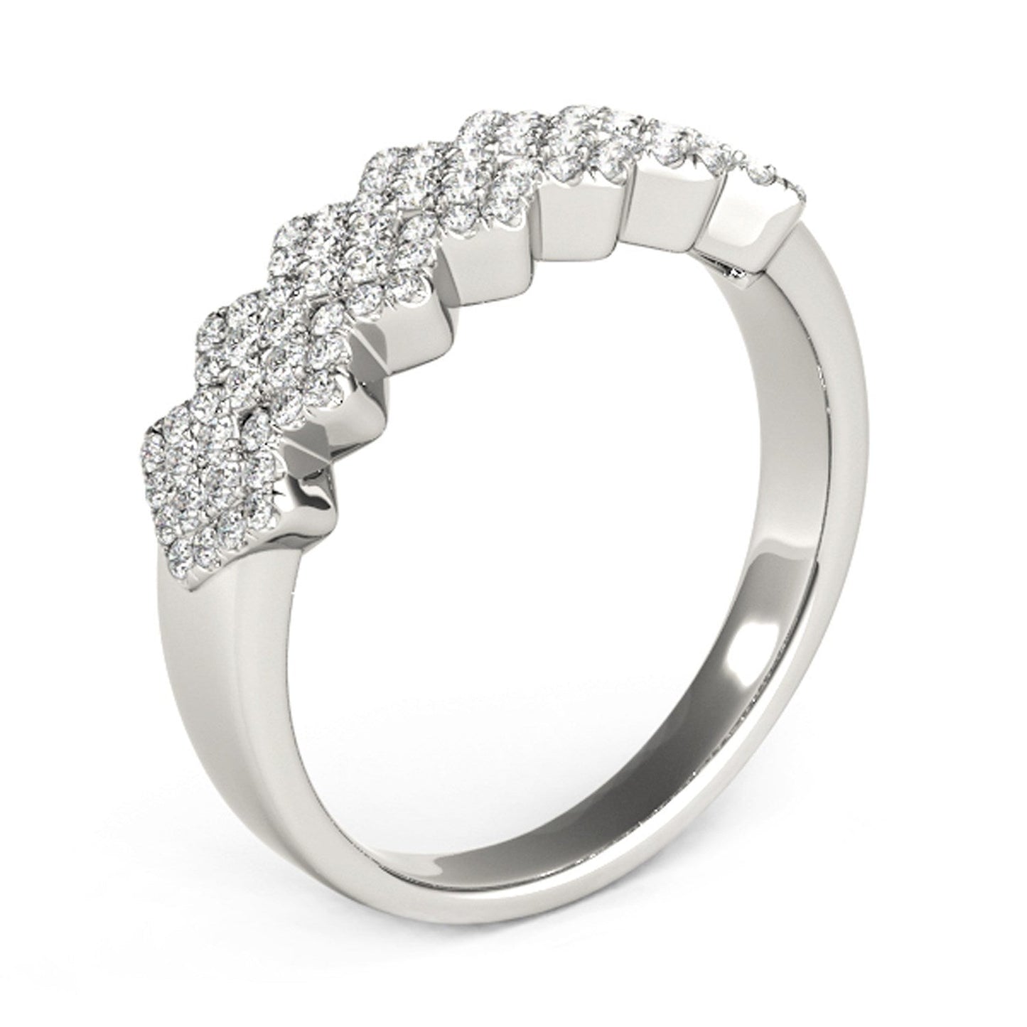 Diamond Studded Wide Multi-Diagonal Pattern Ring in 14k White Gold