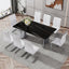 Modern minimalist dining table The black imitation marble glass desktop is equipped with silver metal legs - Korvel