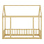 Twin Size Floor Wooden Bed with House Roof Frame and Safety Guardrails,Natural - Korvel