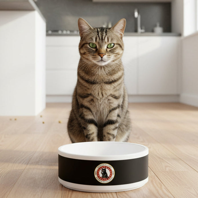 Black Ceramic Pet Bowl with Cat Accepted Emblem
