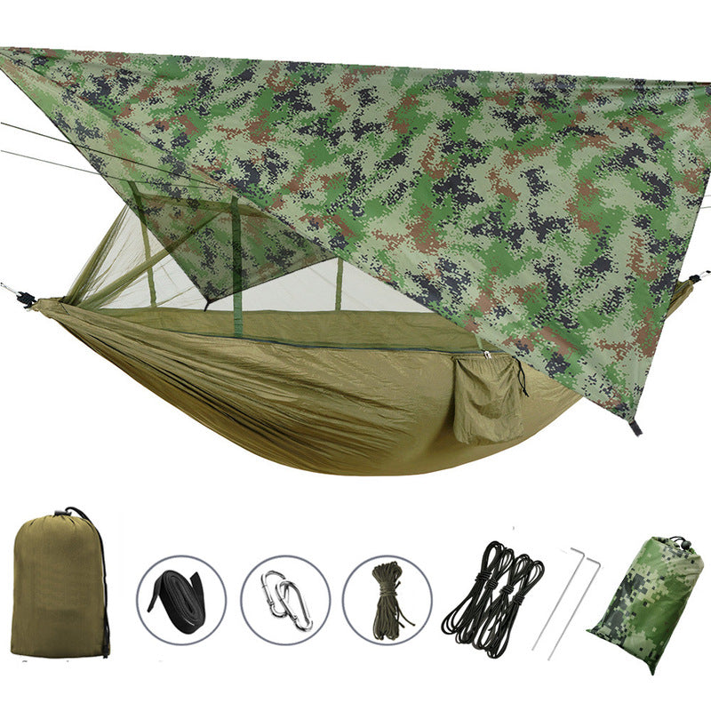 260x140cm Outdoor Double Camping Hammock with Mosquito Net and Rain Fly Tarp Lightweight Parachute Hammocks for Travel Hiking - Korvel