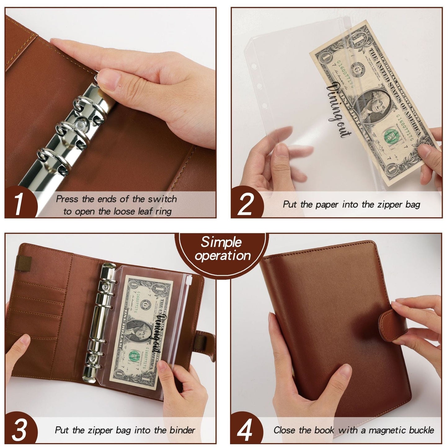 Carnet de budget à anneaux A6 - Cuir PU Macaron