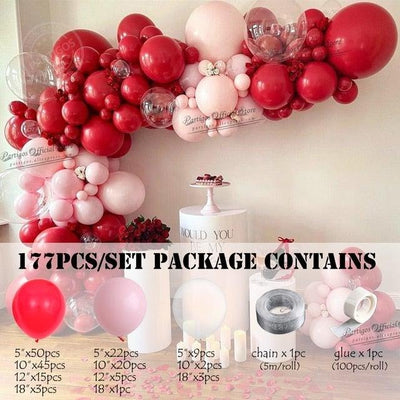 177Pcs Matte Pastel Pink & Ruby Red Balloon Garland Kit