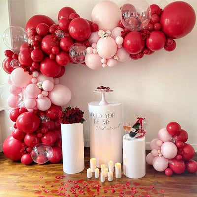 177Pcs Matte Pastel Pink & Ruby Red Balloon Garland Kit