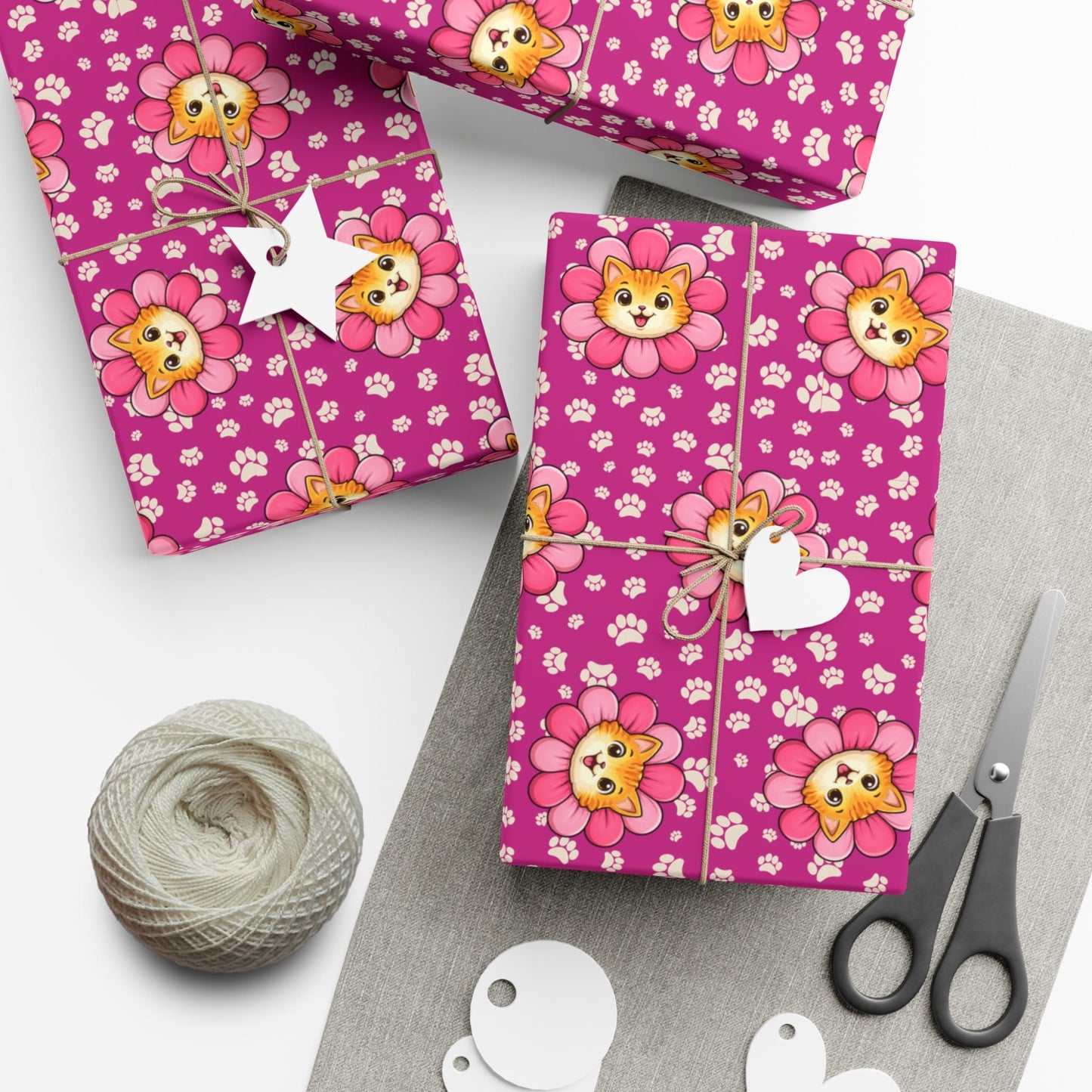 Pink Cat Blossom Gift Wrap | Adorable Cat Lover Wrapping Paper