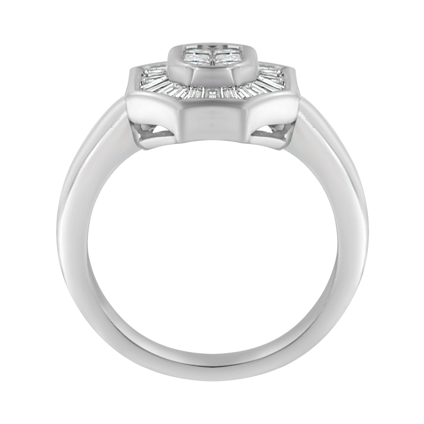 Anillo de Diamantes Baguette y Corte Princesa en Oro Blanco de 14K - Talla 7