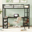 Full Metal Loft Bed with Desk and Shelves, Loft Bed with Ladder and Guardrails, Loft Bed Frame for Bedroom, Black - Korvel