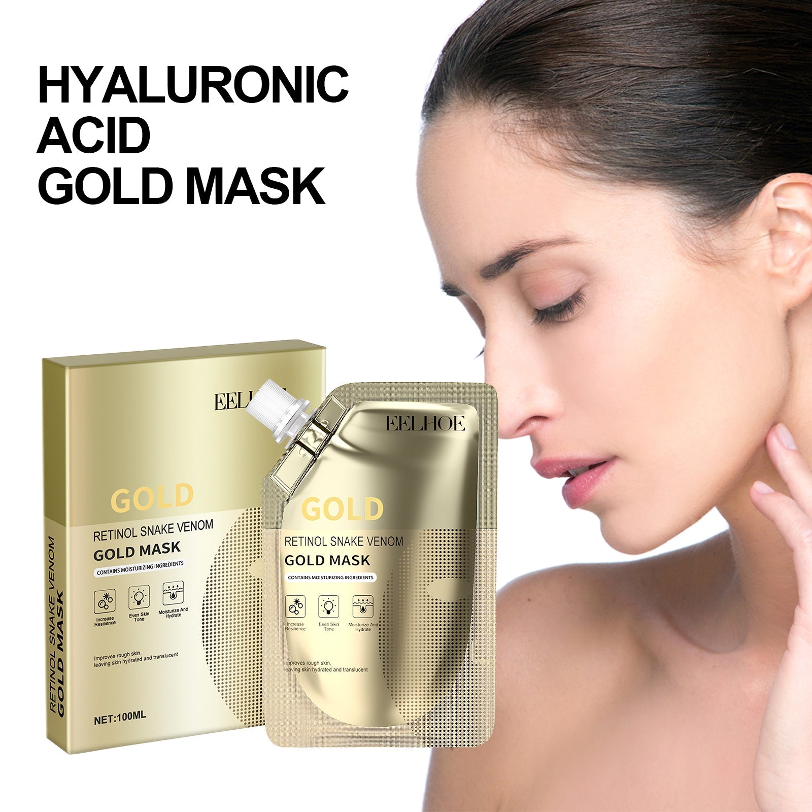 Retinol Snake Venom Gold Mask, Clear Skin, Tighten Pores, Brightening, Rejuvenating And Hydrating Mask - Korvel