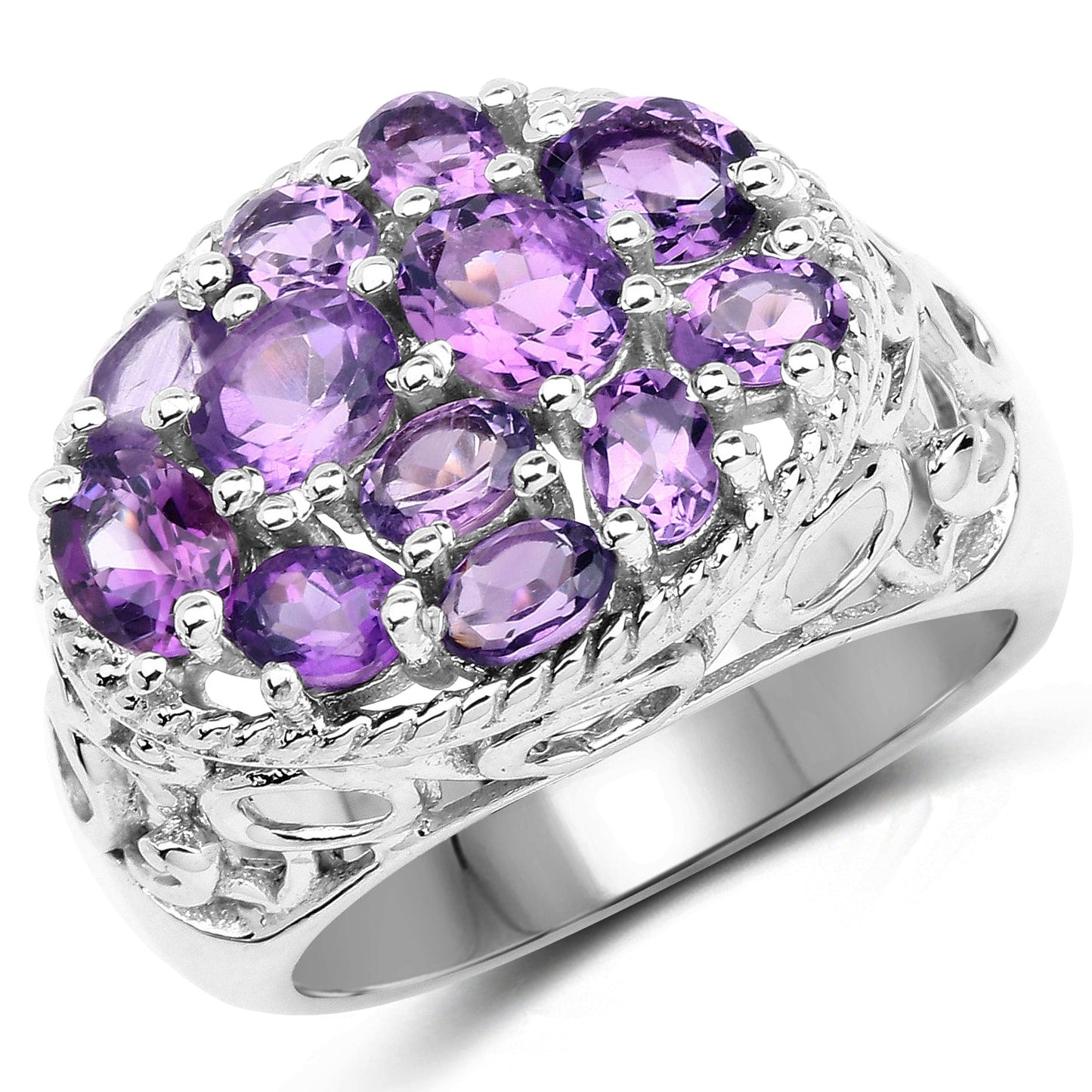 2.64 Carat Genuine Amethyst Sterling Silver Engagement Ring