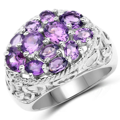 Bague de fiançailles en argent sterling avec améthyste véritable de 2,64 carats