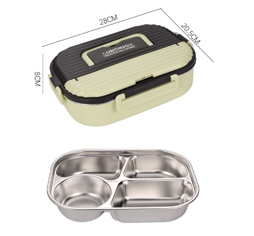 Microwaveable portable 304 stainless steel heat preservation rectangular lunch box fresh lunch box - Korvel