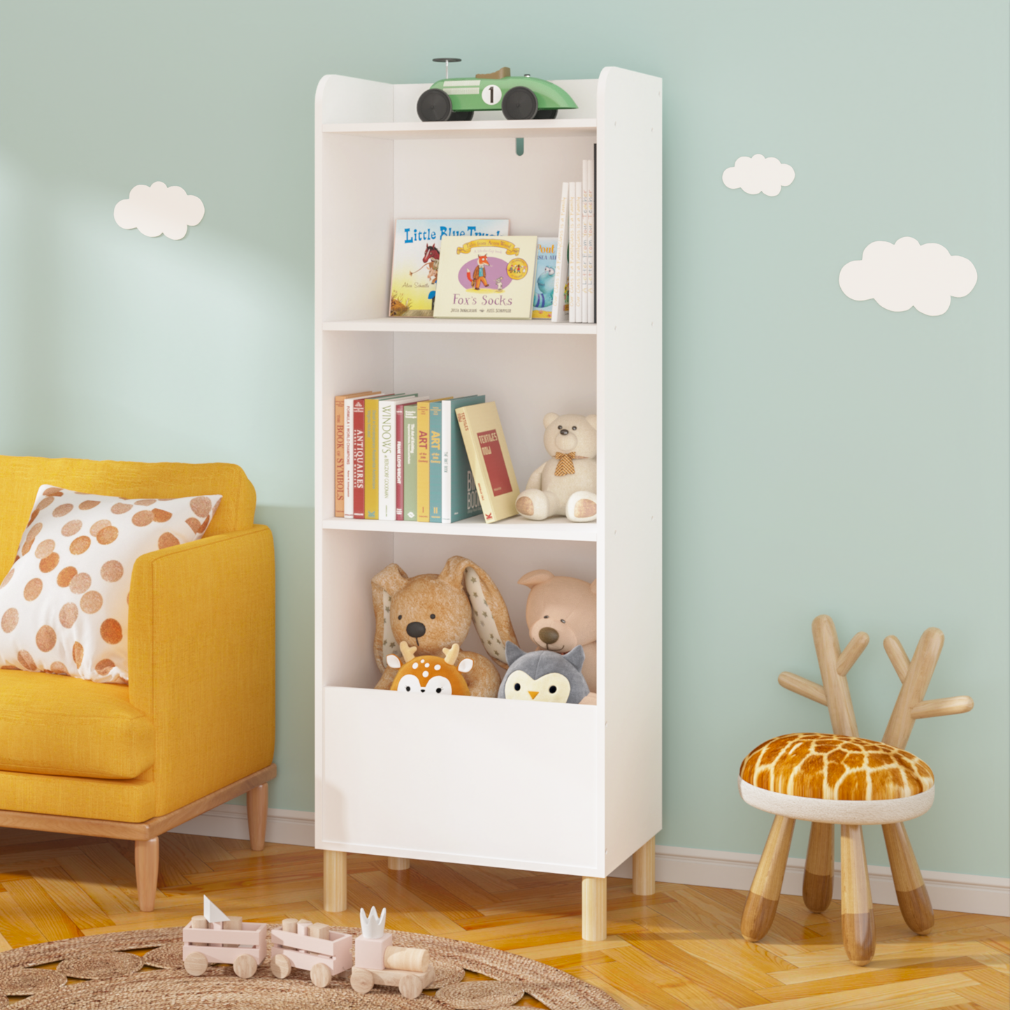 Kids 4-Tier Bookcase Children's Book Display Bookshelf Toy Storage Cabinet Organizer for Children's Room Playroom - Korvel