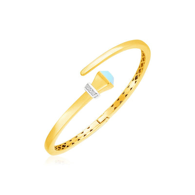 Pulsera de brazalete con bisagra en oro amarillo de 14k con turquesa y diamantes