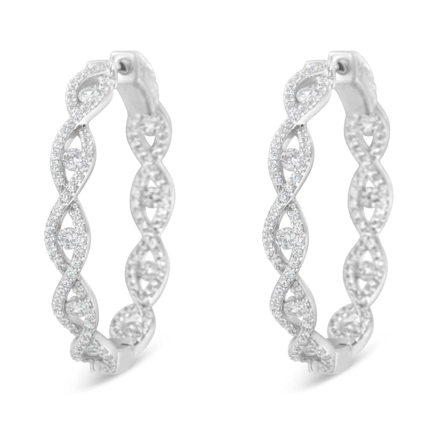 Pendientes de aro de diamantes de oro blanco de 10 quilates - 1.5 cttw