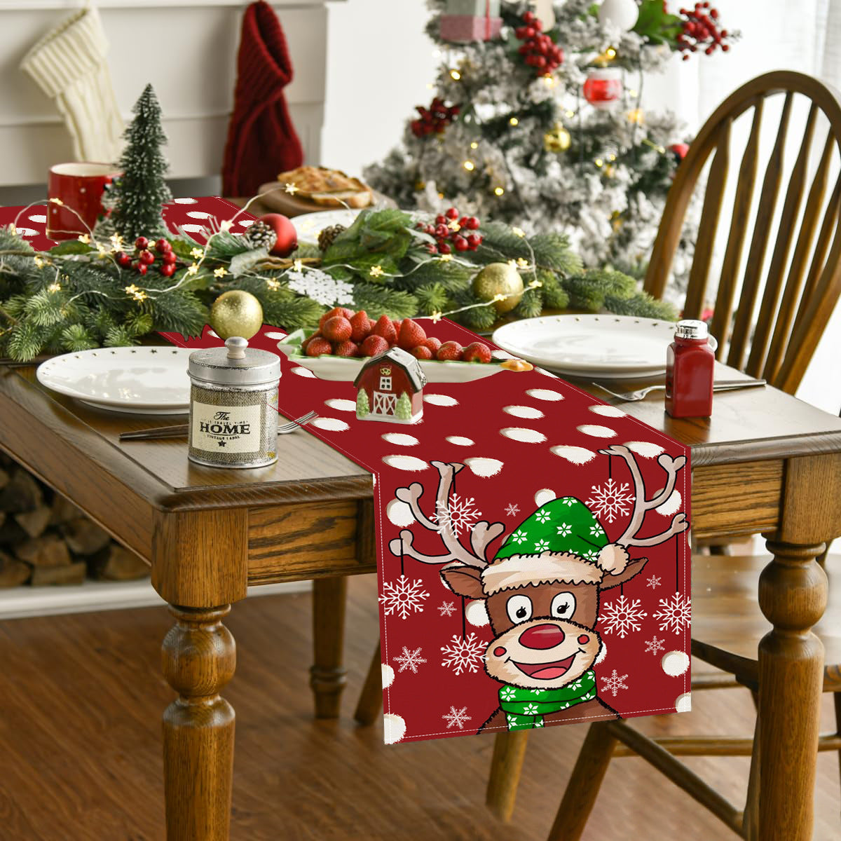 Christmas Reindeer Tablecloth with Snowflakes Design