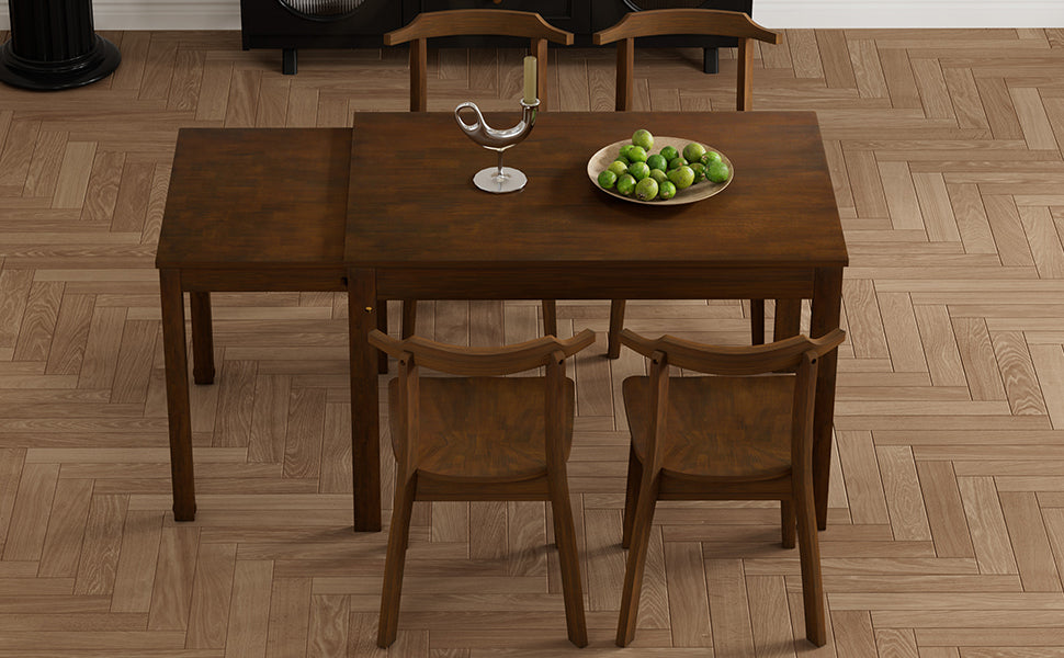 TOPMAX 65 "5-piece set with wheels and expandable dining table set 17.7" pull-out side table and small dining chair Brown - Korvel