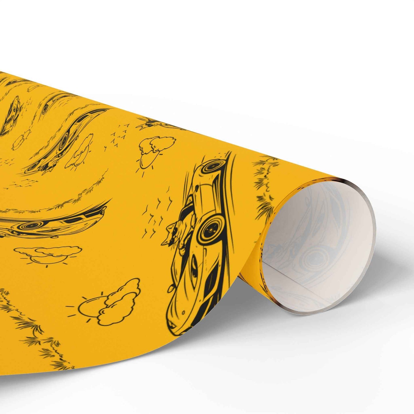 Zoomies Road Trip Cat Wrapping Paper - Golden Sketch Design