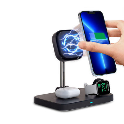 Three in one magnetic wireless charger stand with cooling fan suitable for wireless charging of iPhone earphones and watches - Korvel