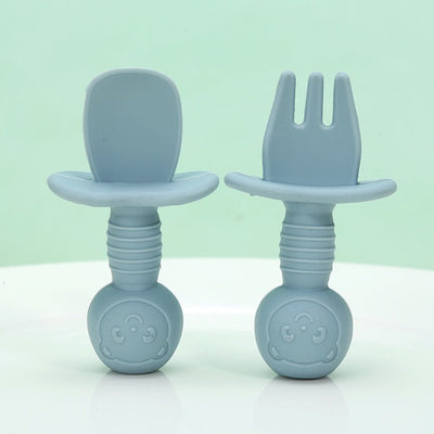 Licking Spoon for Baby Learning to Eat Training Spoon Short Handle Baby Supplementary Food Silicone Soft Spoon Fork Spoon Tableware 2-piece Set - Korvel