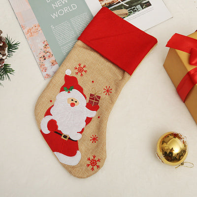 Christmas Decoration Linen Red Bordered Old Man Snowman Christmas Socks Christmas Gift Bag Candy Socks - Korvel