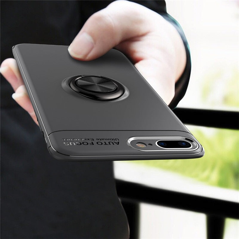 Coque de téléphone en silicone ultra mince avec anneau magnétique pour iPhone