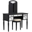 GO 43" Dressing Table Set with Mirrored Drawers and Stool, Tri-fold Mirror, Makeup Vanity Set for Bedroom, Black - Korvel