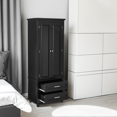 Tall Storage Cabinet with Two Drawers for Bathroom/Office, Black - Korvel