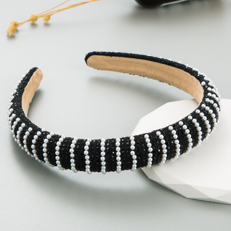 New Full Diamond Headband Pearl Rhinestone Fashion Headband Versatile Hair Accessories For Going Out - Korvel