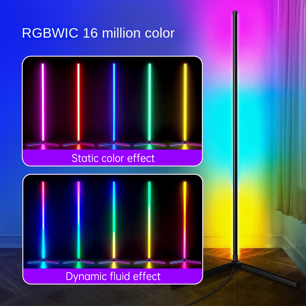 Ambient Floor Lamp RGBIC Corner Light Three-Section Spliced Bluetooth LED Modern Minimalist Table Lamp Voice-Activated Light - Korvel