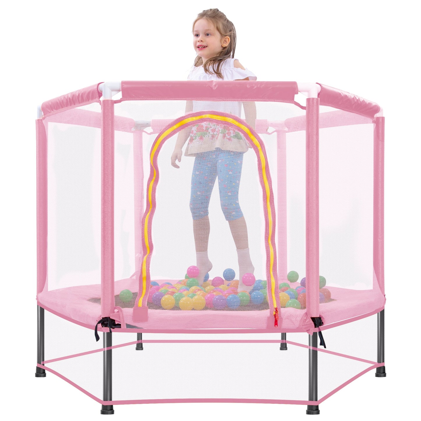 55'' Toddlers Trampoline with Safety Enclosure Net and Balls, Indoor Outdoor Mini Trampoline for Kids - Korvel