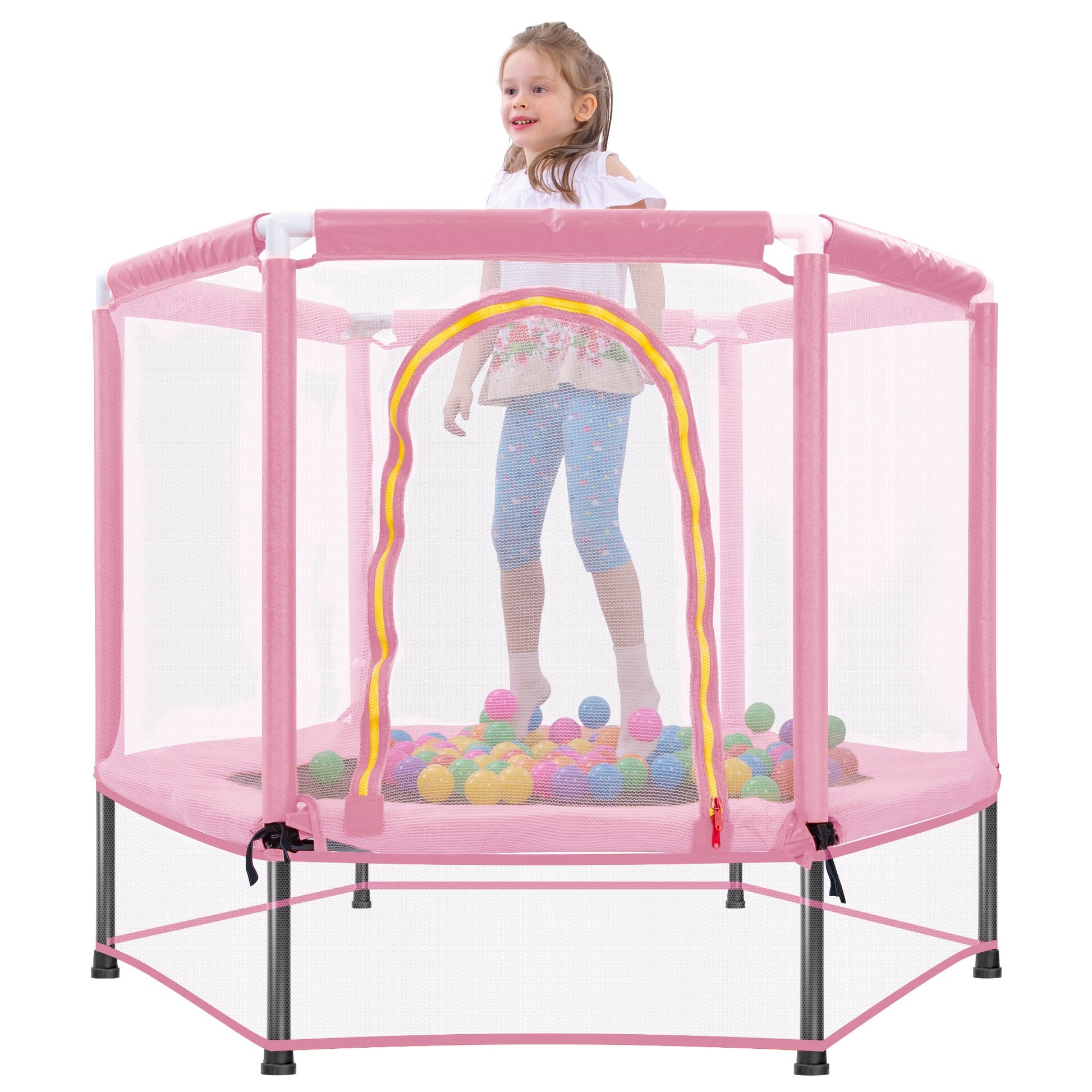55'' Toddlers Trampoline with Safety Enclosure Net and Balls, Indoor Outdoor Mini Trampoline for Kids - Korvel