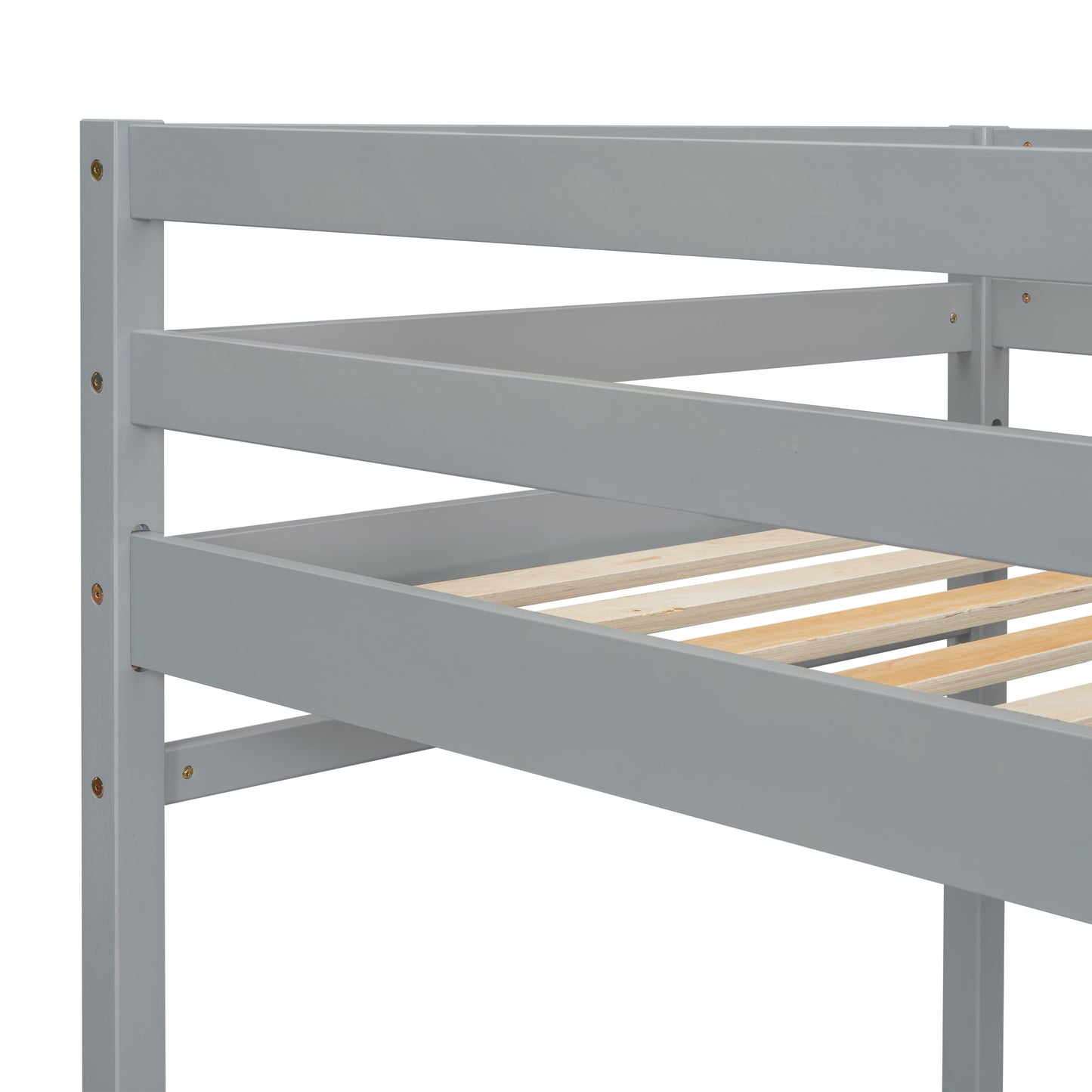 Twin High Loft Bed with Ladder landing Platform, Ladders, Guardrails,Grey - Korvel