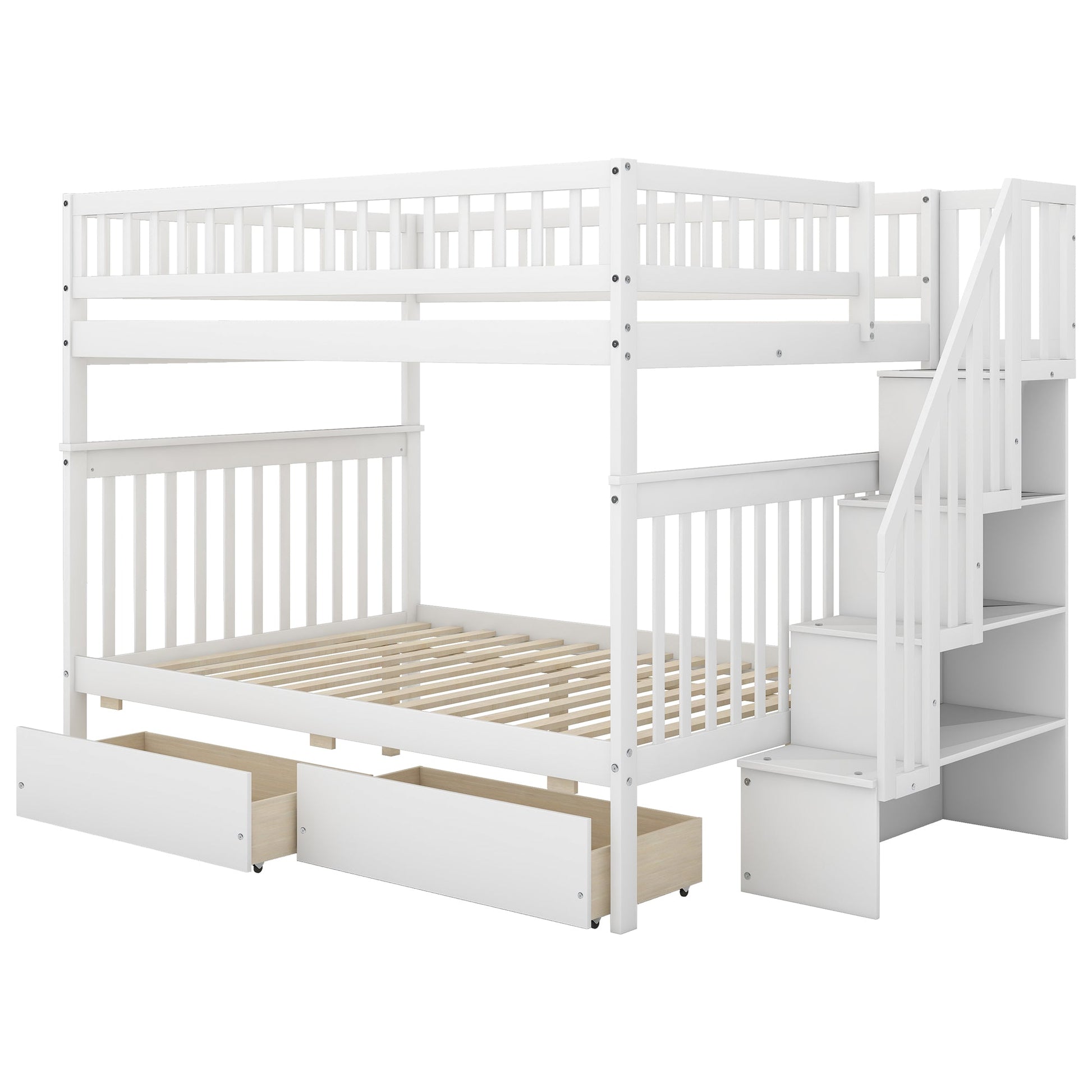 Full over Full Bunk Bed with Two Drawers and Storage White - Korvel