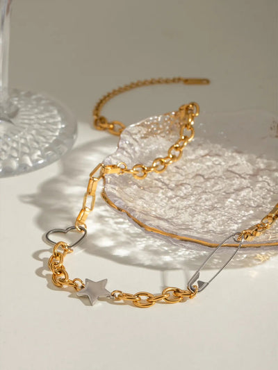 Collar de Corazón Estrella de Acero Inoxidable Bañado en Oro